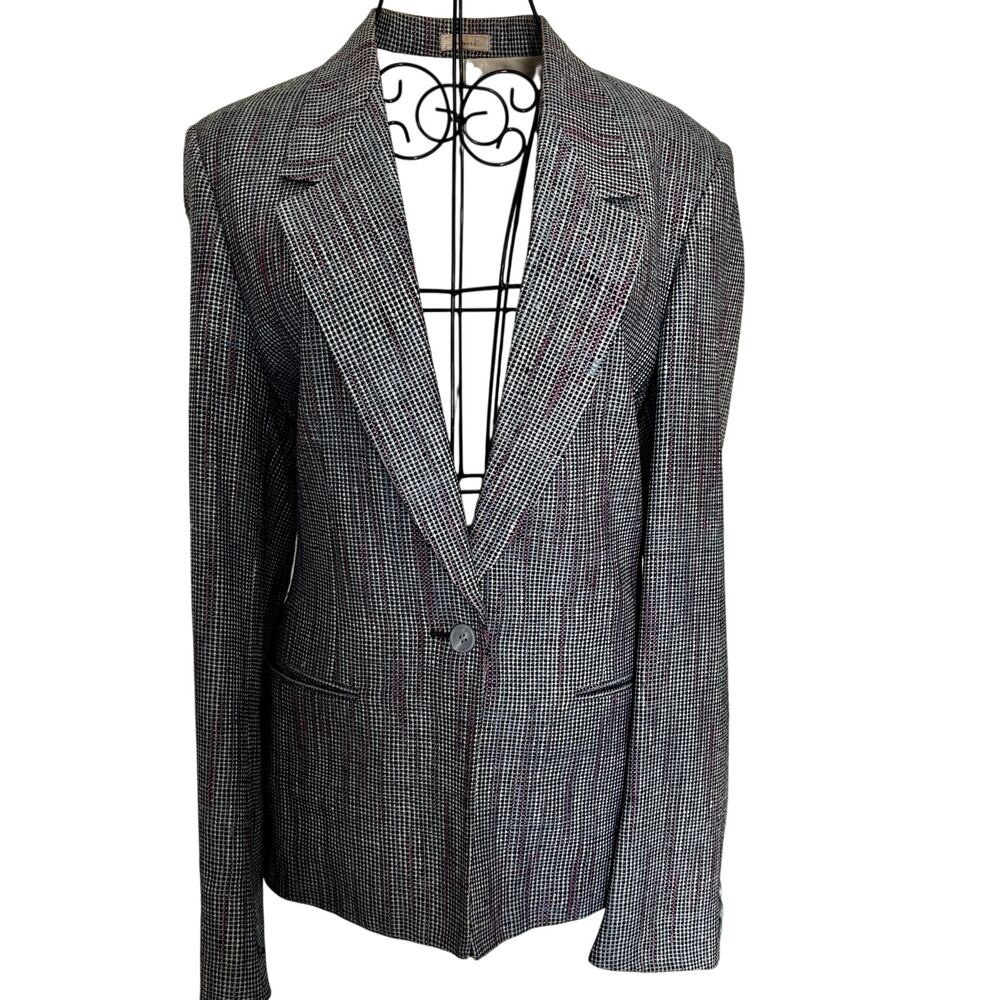 Vintage 80's di Benedetto NY Milan 100% Silk Woven Tweed Plaid Jacket Blazer 10